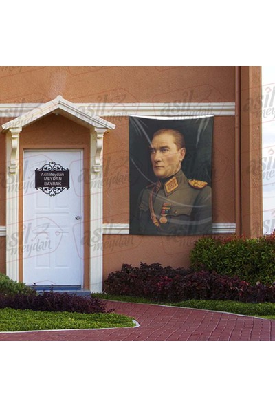 Asilmeydan Madalyalı Askeri Üniformalı Gazi Mustafa Kemal Atatürk Poster Bayrak 100 x 150 cm