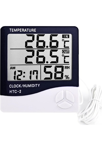 Htc-2 Dijital Termometre Higrometre Sıcaklık Nem Ölçer - Bebek Odası Masa Saati