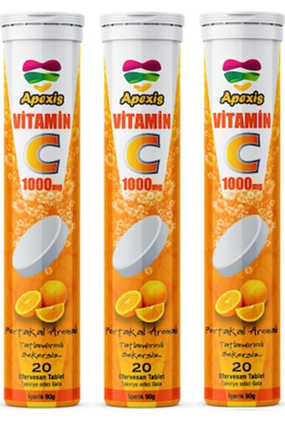 Apexis Vitamin C 20 Efervesan Tablet 3 Adet 1000 Mg