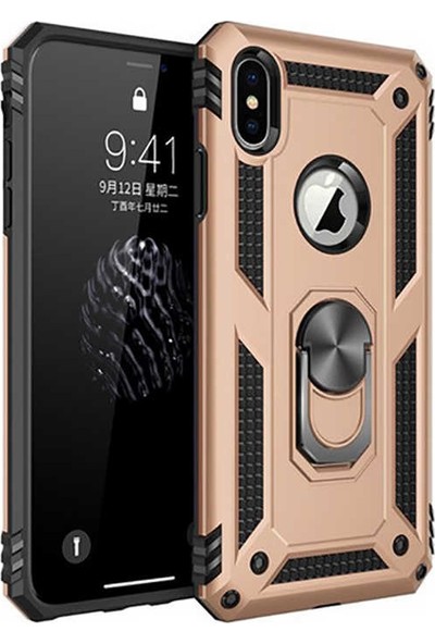 Lopard Apple iPhone Xs Max Kılıf Vega Sert Silikon Standlı Kapak Gold