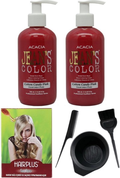 Acacia Jeans Color Saç Boyası Pamuk Şekeri Pembe 250ml 2AD, Saç Açıcı ve Saç Boya Kabı Seti