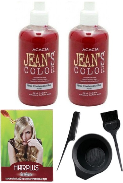 Acacia Jeans Color Saç Boyası Pembe 250ml 2AD, Saç Açıcı ve Saç Boya Kabı Seti