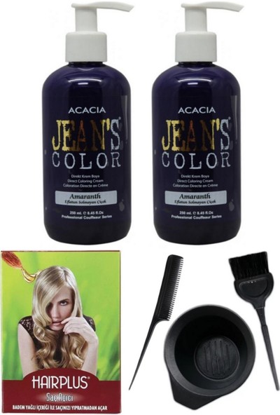 Acacia Jeans Color Saç Boyası Eflatun 250ml 2AD, Saç Açıcı ve Saç Boya Kabı Seti