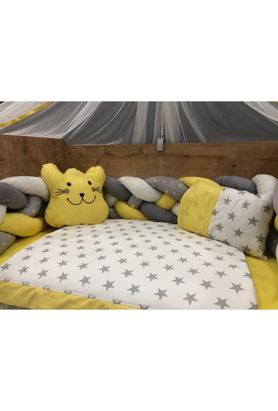 Mini Baby Örgülü Sarı Cibinlikli Bebek Uyku Seti