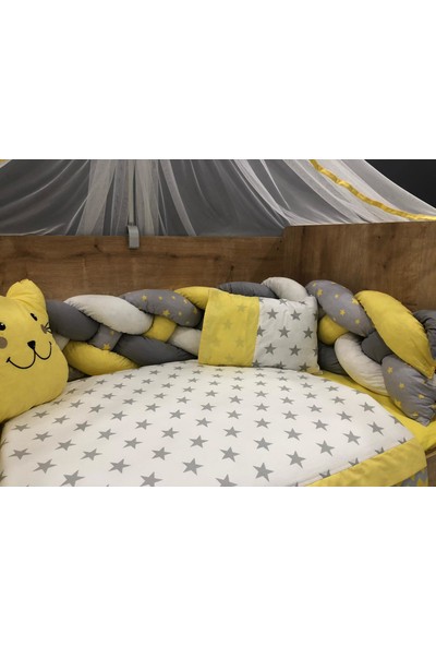 Mini Baby Örgülü Sarı Cibinlikli Bebek Uyku Seti