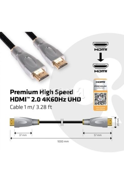 CLUB3D CAC-1311 4K UHD Yüksek Hızlı Premium HDMI 2.0 Kablo - 1m