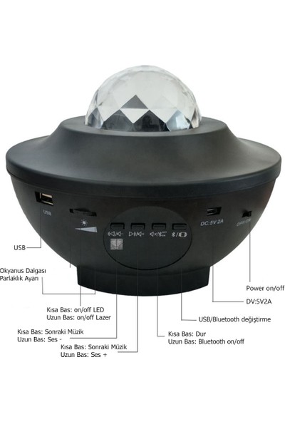 ZENON Starry Projektör Bluetooth Hoparlör+Sese Duyarlı Disko Topu+ USB Mp3 Çalar+Parti, Gece Lambası