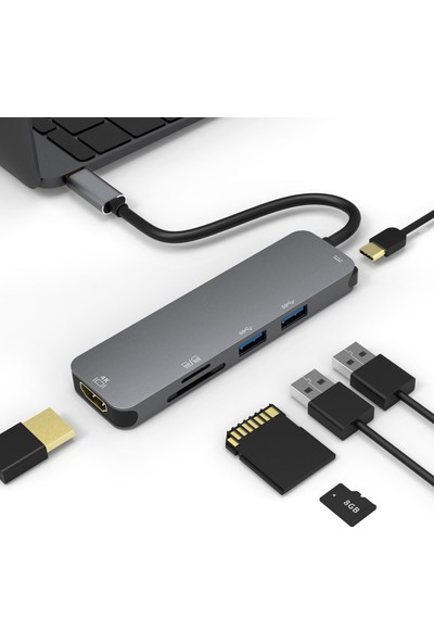 Loop If Lınk - Usb-C HDMI 4K@30HZ + 2*usb 3.0 + Sd 3.0/mıcrı Sd3.0 + Pd3.0 60W ve 5gbps'ye Kadar Data Transfer - Dağıtıcı 125 mm
