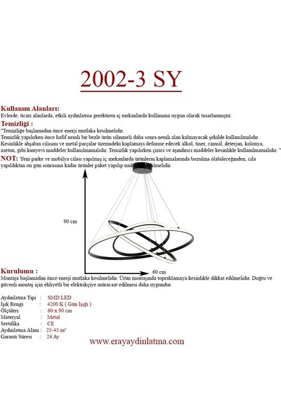 Eray Aydınlatma 2002-3 Siyah LED Avize