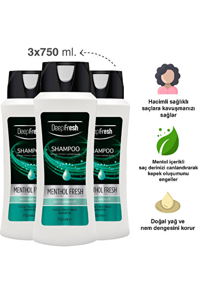 Deep Fresh Şampuan Mentol Kepekli Saçlar 3 x 750 ml