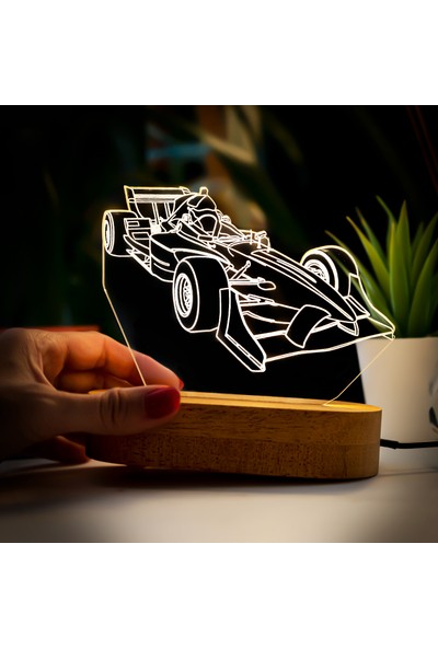 Hediye Sepeti Formula 1 Yarış Arabası Tasarımlı Üç Boyutlu LED Lamba