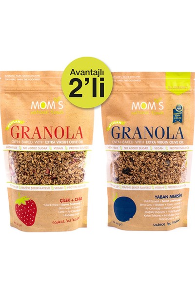 Mom's Natural Foods Ikili Granola Yaban Mersini 360 gr - Çilek-Chia 360 gr