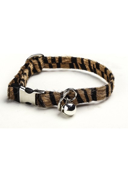 Tüylü Zebra Desen Derili Metal Kilit Tokalı Kedi Tasması