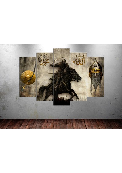 Tks9 Savaşçı Kılıç Miğfer Allah Muhammed Kanvas Tablo - 80 x 125 cm