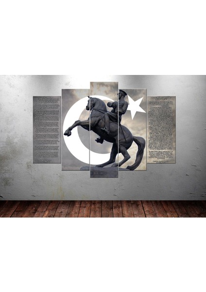 Ata229 Atatürk At Üstünde İstiklal Marşı Gençliğe Hitabe Kanvas Tablo - 80 x 125 cm