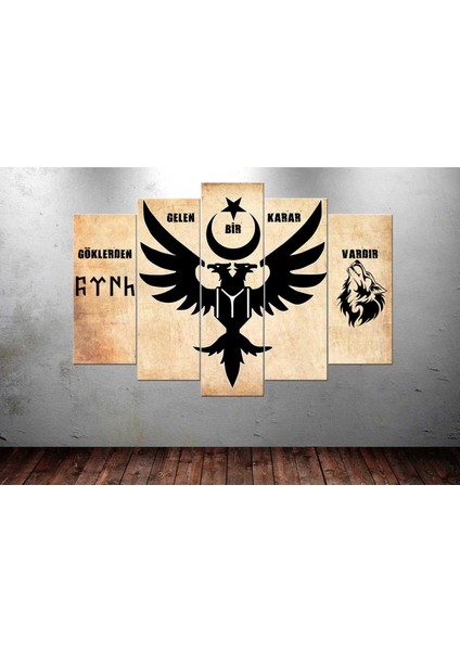 Gok2 Göklerden Gelen Kayı Türk Siyah Kanvas Tablo 80 x 125cm