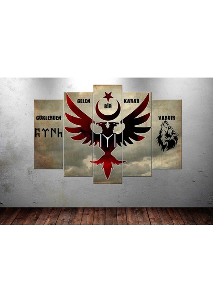 Gok1 Göklerden Gelen Kayı Türk Kırmızı Kanvas Tablo 80 x 125cm