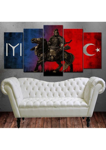 Slc1b Savaşçı Kayı Türk Mavi Kırmızı Kanvas Tablo 80 x 125cm