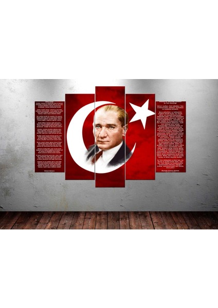 Ata227 Atatürk İstiklal Marşı Gençliğe Hitabe Kırmızı Kanvas Tablo 80 x 125cm