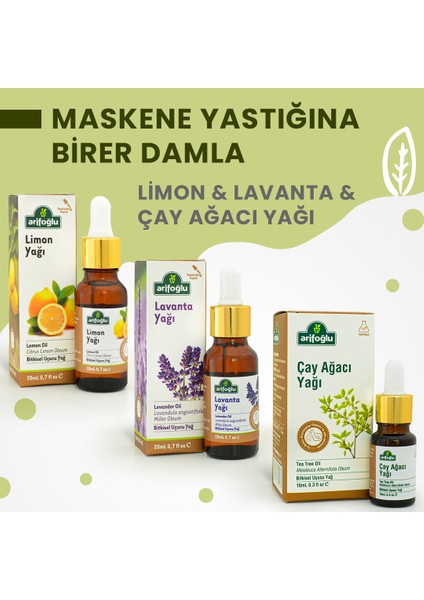 Çay Ağacı Lavanta ve Limon Yağı Seti Maskene Yastığına Birer Da mla 20 ml