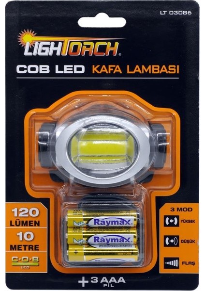 Lt 03086 Cob LED Kafa Lambası 3 Mod Pilli 120 Lümen