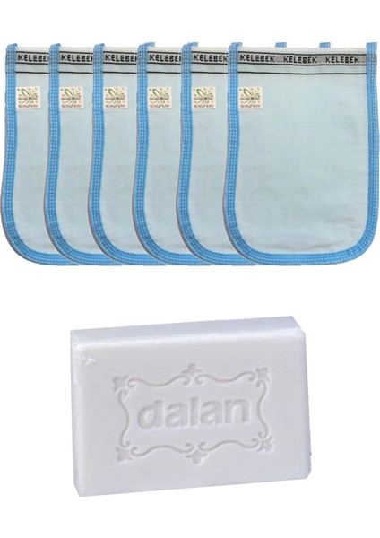Hamam Ince Banyo Kesesi Standart Mavi 6 Adet + Dalan Sultan Hamam Doğal Banyo Sabunu 200 gr
