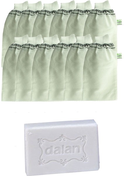 Hamam Banyo Kesesi Standart Lastikli Beyaz 12 Adet + Dalan Sultan Hamam Doğal Banyo Sabunu 200 gr