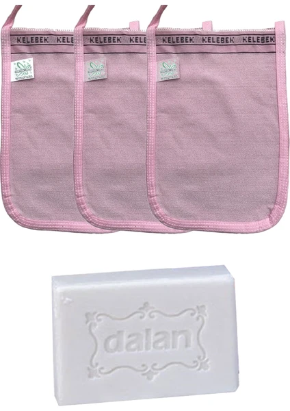 Hamam Ince Banyo Kesesi Standart Pembe 3 Adet + Dalan Sultan Hamam Doğal Banyo Sabunu 200 gr