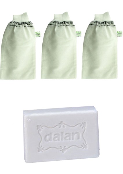 Hamam Banyo Kesesi Standart Lastikli Beyaz 3 Adet + Dalan Sultan Hamam Doğal Banyo Sabunu 200 gr
