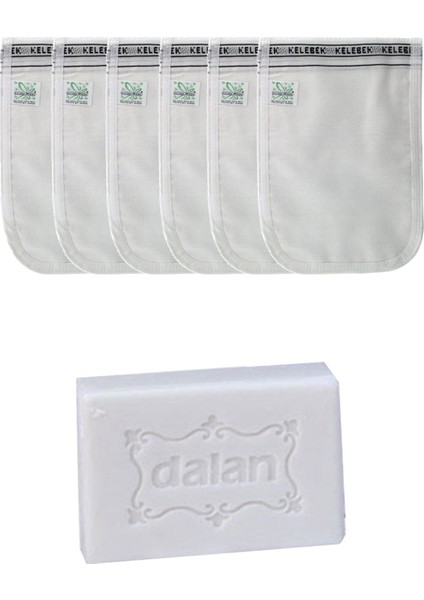 Ince Standart Bağlamalı Beyaz Hamam Kesesi 6 Adet + Dalan Sultan Hamam Doğal Banyo Sabunu 200 gr