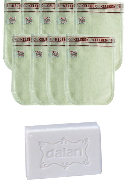Kalın Beyaz Hamam Kesesi 9 Adet + Dalan Sultan Hamam Doğal Banyo Sabunu 200 gr