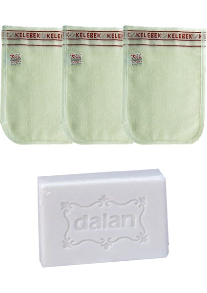Kalın Beyaz Hamam Kesesi 3 Adet + Dalan Sultan Hamam Naturel Banyo Sabunu 200 gr