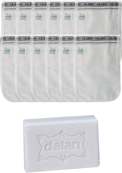 Ince Standart Bağlamalı Beyaz Hamam Kesesi 12 Adet + Dalan Sultan Hamam Doğal Banyo Sabunu 200 gr