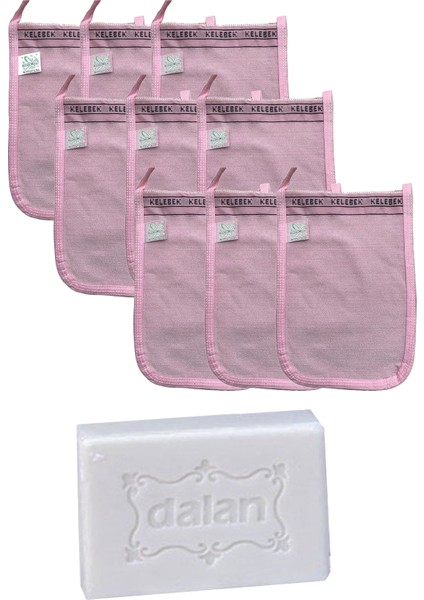 Hamam Ince Banyo Kesesi Standart Pembe 9 Adet + Dalan Sultan Hamam Doğal Banyo Sabunu 200 gr