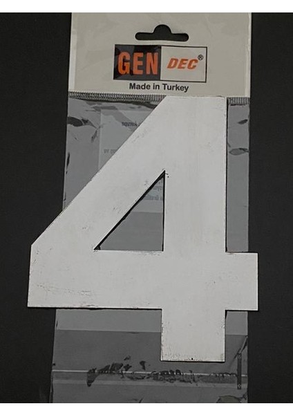 Kapı Numarası 14.5 cm No:4 Kendinden Yapışkanlı Parlak Krom Paslanmaz Metal Numara