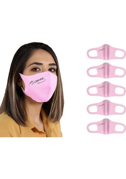 5 Adet Pembe Imzali Yıkanabilir Bez Maske