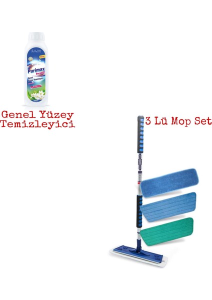 Silva Mikrofiber Mop 3 Lü Set + Silva Genel Yüzey Temizleyici