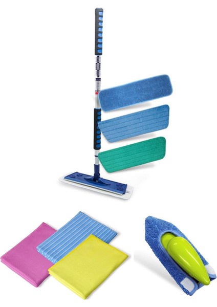 Silva Mikrofiber Mop 3 Lü Set + El Mopu + Klasik 3 Lü Temizlik Bezi