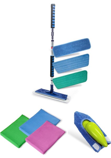 Silva Mikrofiber Mop 3 Lü Set + El Mopu + 3 Lü Cam Bezi
