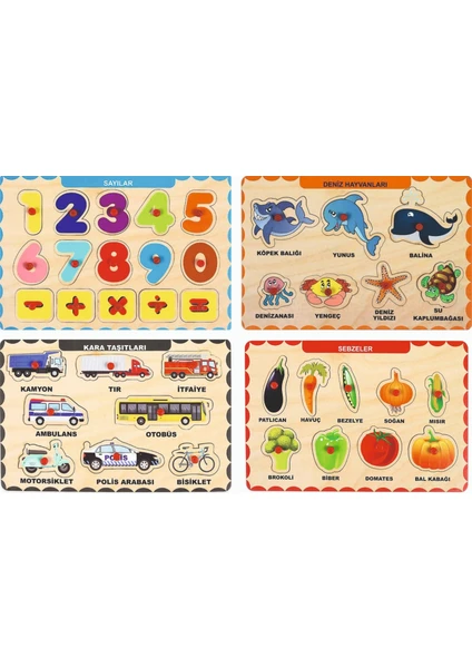 4 Adet Maketçiniz Ahşap Tutmalı Eğitici Yapboz Puzzle Seti 2