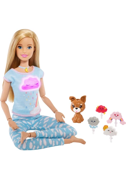 Wellness - Barbie Nefes Egzersizi Bebeği, Sarışın Bebek, 5 Işıklı ve Rehberli Meditasyon Egzersizi, Köpek Dahil GNK01