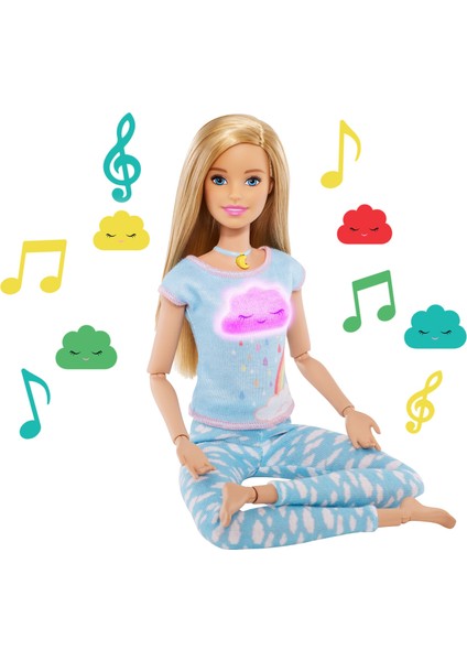 Wellness - Barbie Nefes Egzersizi Bebeği, Sarışın Bebek, 5 Işıklı ve Rehberli Meditasyon Egzersizi, Köpek Dahil GNK01