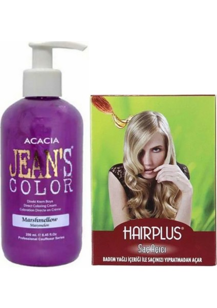 Acacia Jeans Color Saç Boyası Marşmelov 250 ml ve Hairplus Saç Açıcı