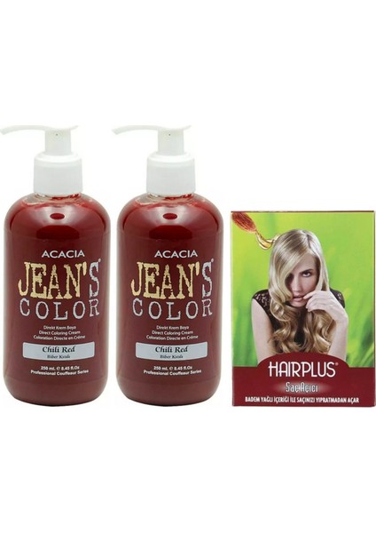 Acacia Jeans Color Saç Boyası Biber Kızılı 250 ml 2adet ve Hairplus Saç Açıcı