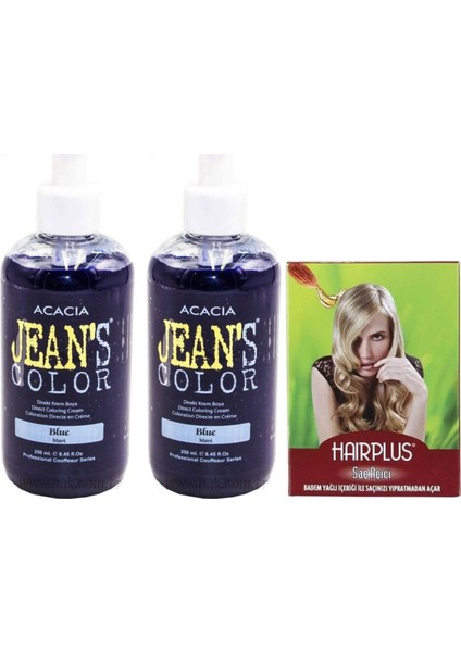 Acacia Jeans Color Saç Boyası Mavi 250 ml 2adet  ve Hairplus Saç Açıcı