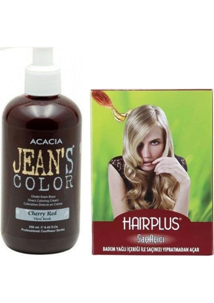 Acacia Jeans Color Saç Boyası Vişne Kızılı 250 ml ve Hairplus Saç Açıcı