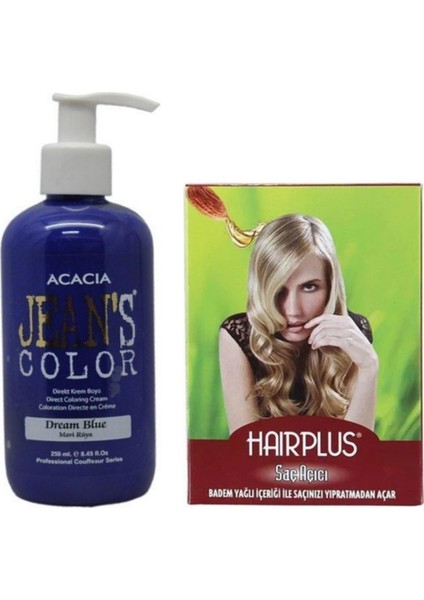 Acacia Jeans Color Saç Boyası Mavi Rüya 250 ml ve Hairplus Saç Açıcı