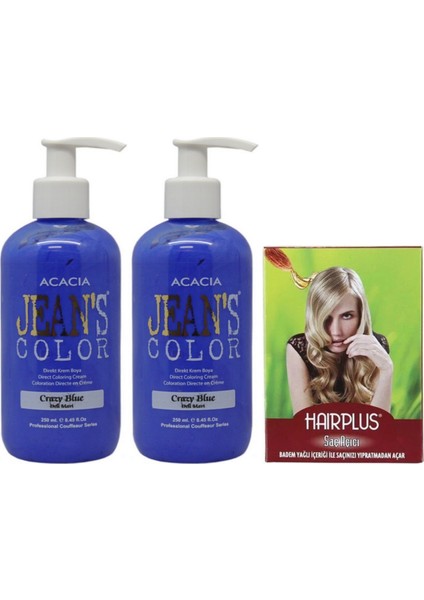 Acacia Jeans Color Saç Boyası Deli Mavi 250 ml 2adet ve Hairplus Saç Açıcı