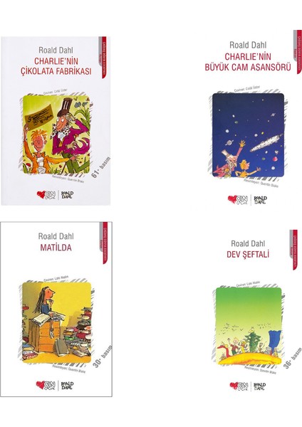 Charlie'nin Çikolata Fabrikası - Matilda - Dev Şeftali - Charlie'nin Büyük Cam Asansörü - 4 Kitap