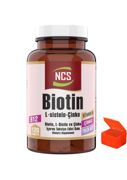 Biotin 2500 Mcg 120 Tablet L- Sistein Çinko Vitamin B12 + Hap Kutusu